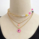 Pearl Beads Smile Flower Beaded Choker Necklace Jewelry