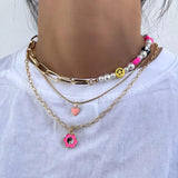 Pearl Beads Smile Flower Beaded Choker Necklace Jewelry