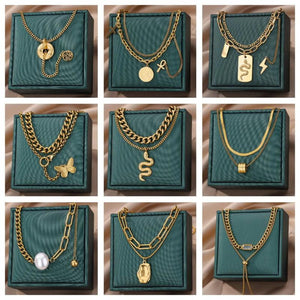 Snake Pearl Pendant Necklace Women Punk Street Rustproof Stainless Steel