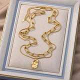 Snake Pearl Pendant Necklace Women Punk Street Rustproof Stainless Steel