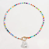 Baroque Pearl Rainbow Beaded Necklace Seed Bead Choker Summer Collar