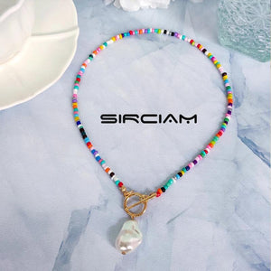 Baroque Pearl Rainbow Beaded Necklace Seed Bead Choker Summer Collar