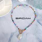Baroque Pearl Rainbow Beaded Necklace Seed Bead Choker Summer Collar