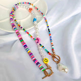 Baroque Pearl Rainbow Beaded Necklace Seed Bead Choker Summer Collar