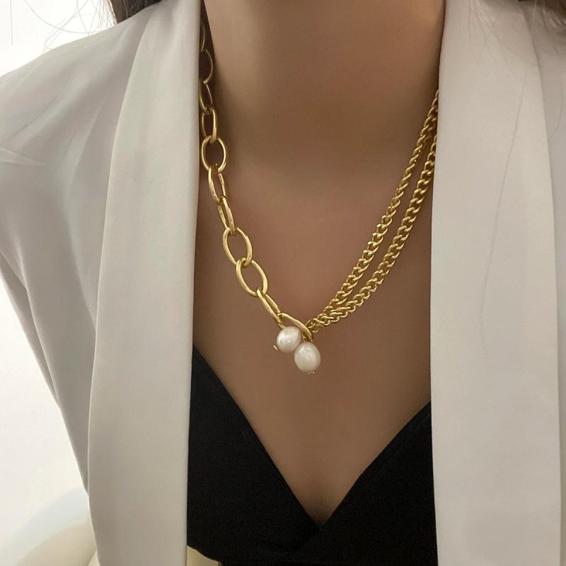 Pearl Mix Chain Charm Pearl Choker Necklace for Women Wedding