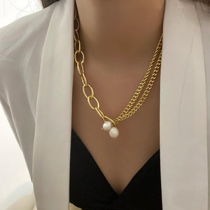 Pearl Mix Chain Charm Pearl Choker Necklace for Women Wedding