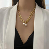 Pearl Mix Chain Charm Pearl Choker Necklace for Women Wedding