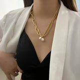 Pearl Mix Chain Charm Pearl Choker Necklace for Women Wedding