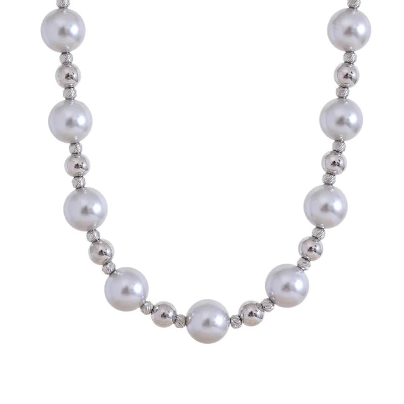 Grey Pearl Beads Chain Steel Collar Necklace Women Jewelry
