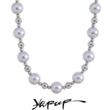 Grey Pearl Beads Chain Steel Collar Necklace Women Jewelry
