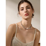 Grey Pearl Beads Chain Steel Collar Necklace Women Jewelry