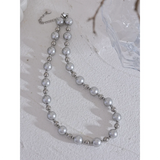 Grey Pearl Beads Chain Steel Collar Necklace Women Jewelry