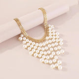 Vintage Pearl Tassel Choker Chain Necklace for Women Girls