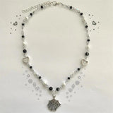 Spiderweb Charm Pendant Rosary Necklace with Glass Pearl Beads