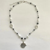 Spiderweb Charm Pendant Rosary Necklace with Glass Pearl Beads