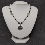 Spiderweb Charm Pendant Rosary Necklace with Glass Pearl Beads