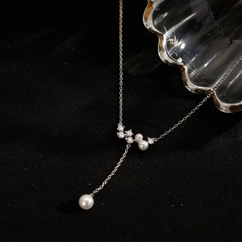 Zircon Pearl Tassel Necklace for Women