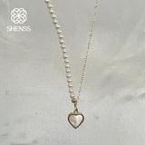 Stainless Steel Love Shell Pearl Necklace For Women
