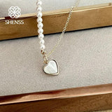 Stainless Steel Love Shell Pearl Necklace For Women