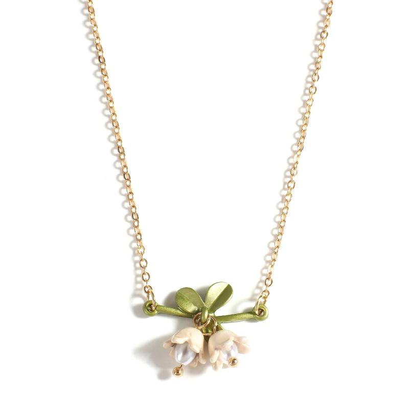 Floral Orchids Pendant Choker Necklace Golden Metal Wedding Jewelry