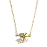 Floral Orchids Pendant Choker Necklace Golden Metal Wedding Jewelry
