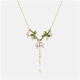 Floral Orchids Pendant Choker Necklace Golden Metal Wedding Jewelry