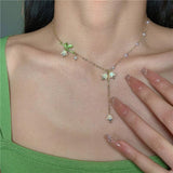 Floral Orchids Pendant Choker Necklace Golden Metal Wedding Jewelry