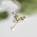 Floral Orchids Pendant Choker Necklace Golden Metal Wedding Jewelry