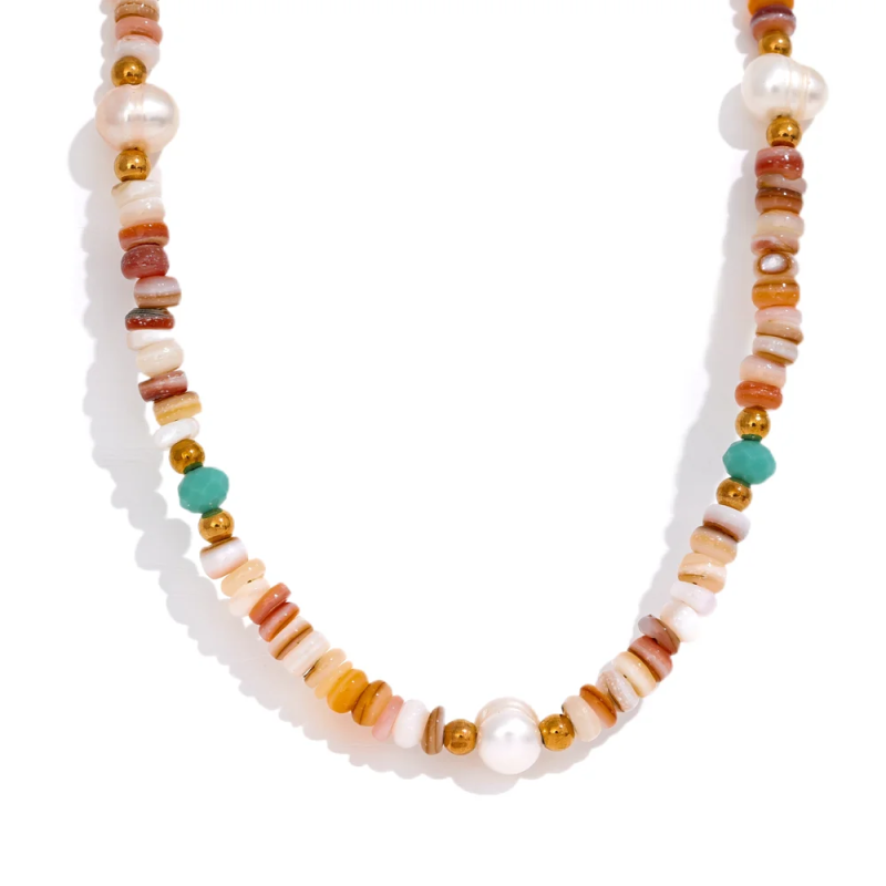 Summer Natural Stone Freshwater Pearls Collar Beads Necklace
