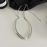 Silver Metal Tube Simulated Pearl Choker Necklace for Women Girl Gift