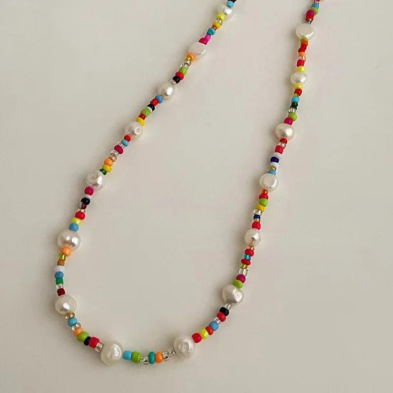 Bohemia Cream Pearl Seed Beads Choker Jewelry C1103