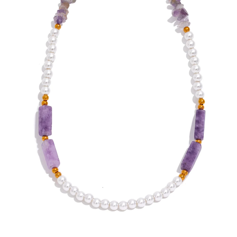 Pearls Natural Stone Chain Collar Necklace Stainless Steel Summer Jewelry