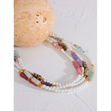 Pearls Natural Stone Chain Collar Necklace Stainless Steel Summer Jewelry