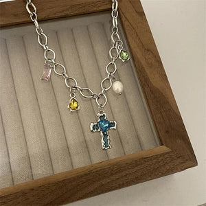 Colorful Flower Heart Necklace Y2K Jewelry