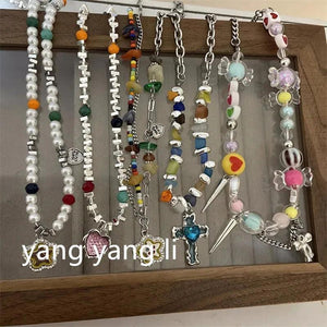Colorful Flower Heart Necklace Y2K Jewelry