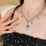 Colorful Flower Heart Necklace Y2K Jewelry