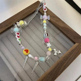 Colorful Flower Heart Necklace Y2K Jewelry