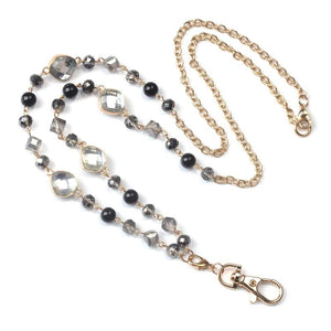 Silver Round Pearl Lanyard Sweater Necklace for Work Cards Keys ID