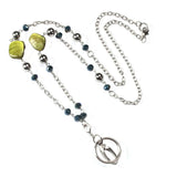 Silver Round Pearl Lanyard Sweater Necklace for Work Cards Keys ID
