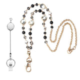 Silver Round Pearl Lanyard Sweater Necklace for Work Cards Keys ID