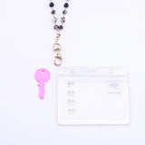 Silver Round Pearl Lanyard Sweater Necklace for Work Cards Keys ID