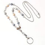 Silver Round Pearl Lanyard Sweater Necklace for Work Cards Keys ID