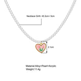 Pink Heart Tulips Flower Pearl Necklace Choker Sweet Gift for Women Jewelry