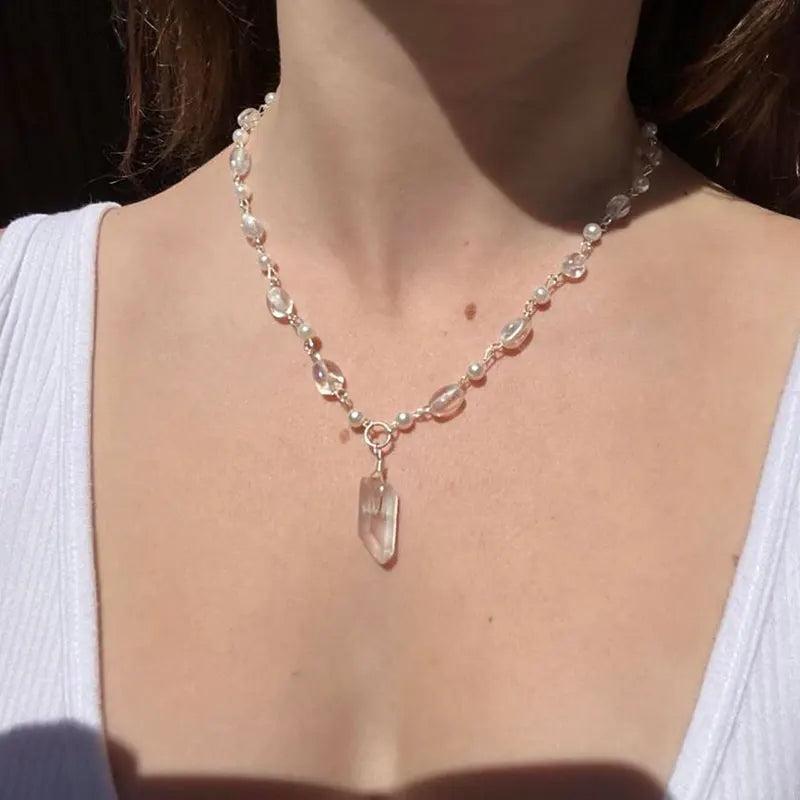 Vintage Pearl and Clear Quartz Beads Necklace