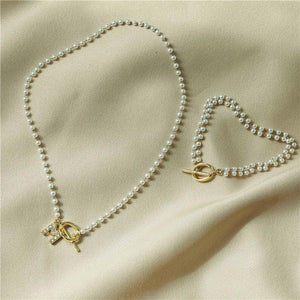 Fashion Pearl Necklace, Initial Pendant Chain Bracelet for Women
