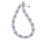Grey Simulated Pearls Bead Chain Collar Necklace Stainless Steel Jewelry