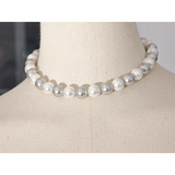Grey Simulated Pearls Bead Chain Collar Necklace Stainless Steel Jewelry