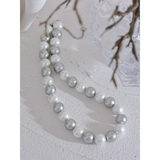 Grey Simulated Pearls Bead Chain Collar Necklace Stainless Steel Jewelry