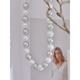 Grey Simulated Pearls Bead Chain Collar Necklace Stainless Steel Jewelry