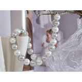 Grey Simulated Pearls Bead Chain Collar Necklace Stainless Steel Jewelry